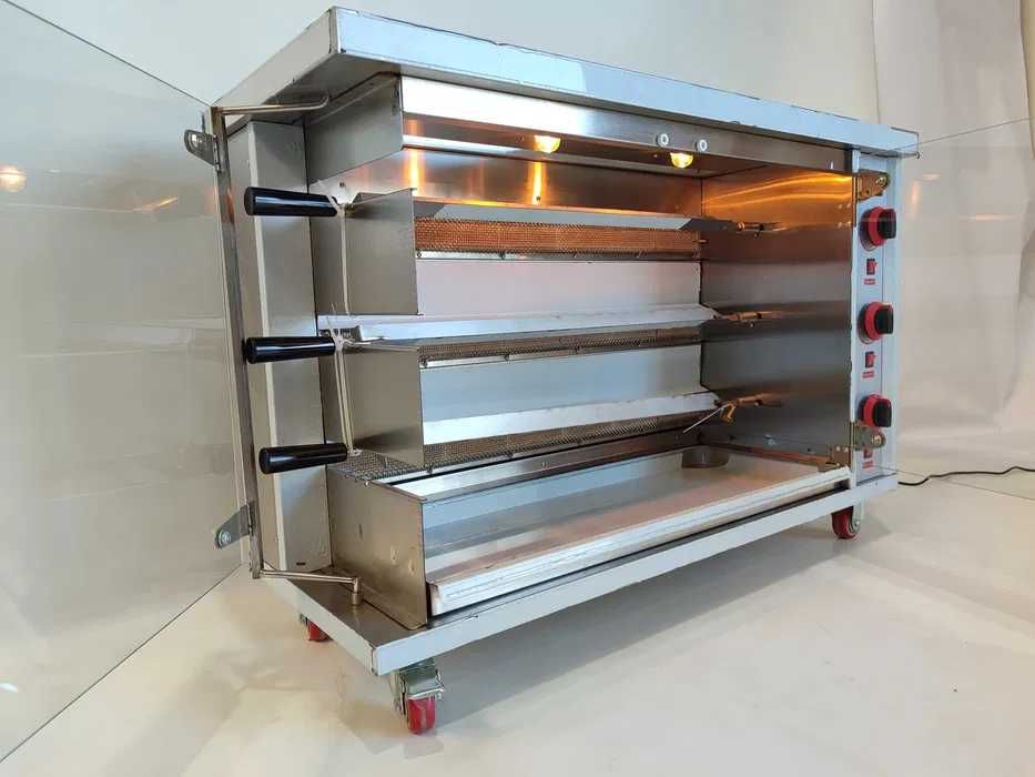 Assador de frango a gás com 3 espetos rotativos - NOVO