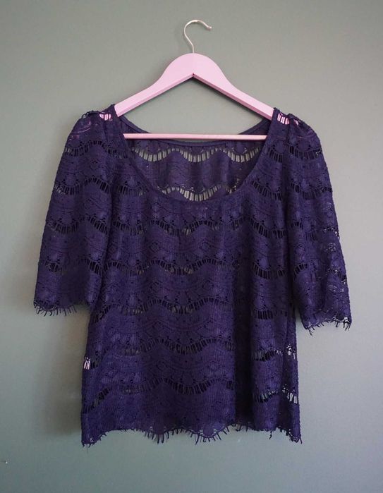 T-shirt bluzka koronka S M 36 38 Atmosphere granat granatowa crop