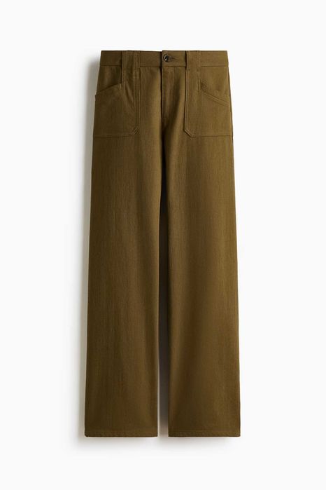 Szerokie spodnie z diagonalu H&M rozm. 40 zieleń khaki