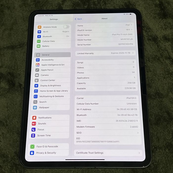 Apple iPad Pro M4 11 polegadas Wi-Fi+Cellular 256GB cor preto sideral