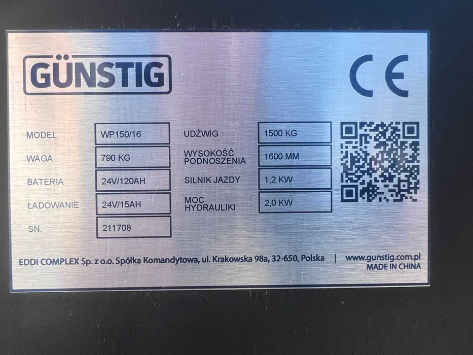 Wózek paletowy Günstig WP150/16