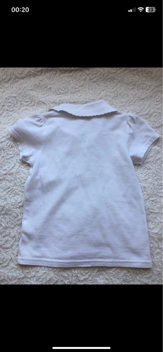 Koszulka biała z kołnierzykiem polo kwiatuszki elegancka 110cm 5-6 lat