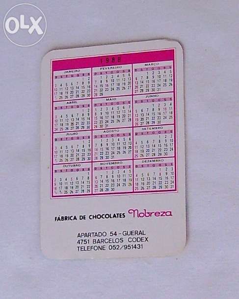 Calendários dos Chocolates da marca Nobreza e Avianense - 1988 / 1990
