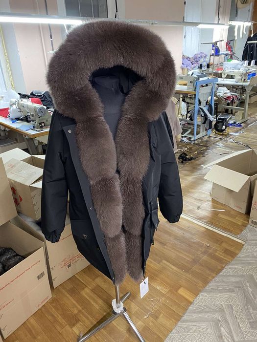 Женская зимняя чёрная парка, куртка с финским песцом под соболь, 42-60