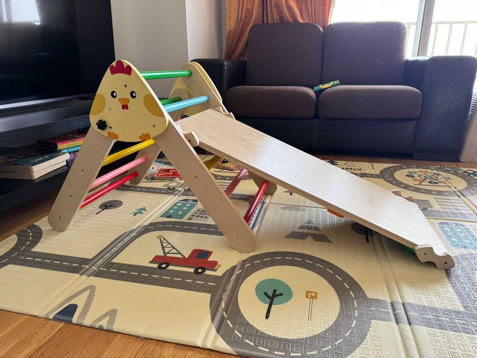 Conjunto escalada infantil Pikler — triângulo + arco + rampa