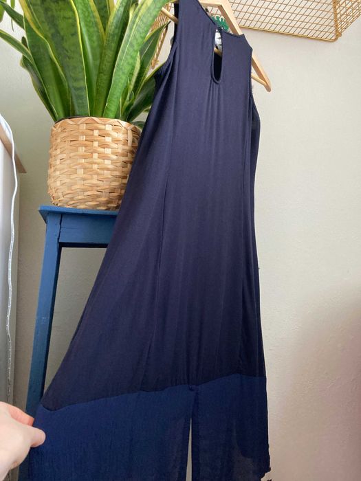 Nowa luźna granatowa sukienka z kieszeniami, jak Risk, S/M