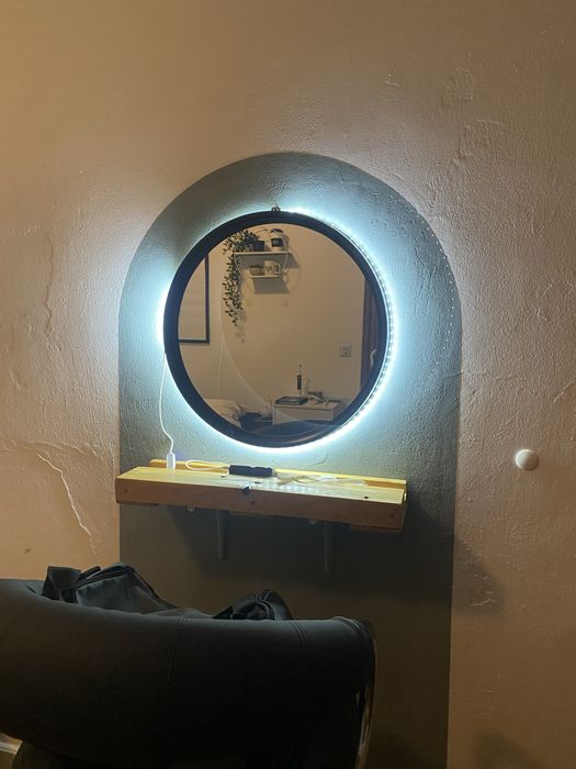 Espelho redondo Preto com Luz Led ao toque