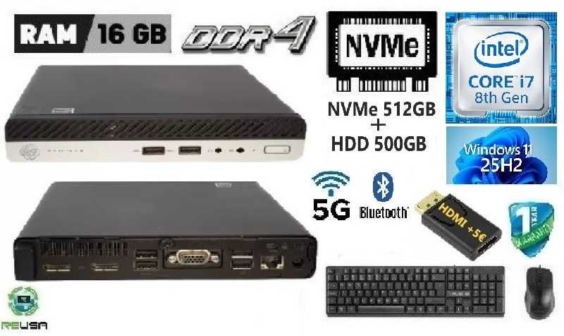 Mini-Pç HP 600G4 8ªG|i7.8700T-4.0G|NVMe-512G+HD500G|5G+BT|W11