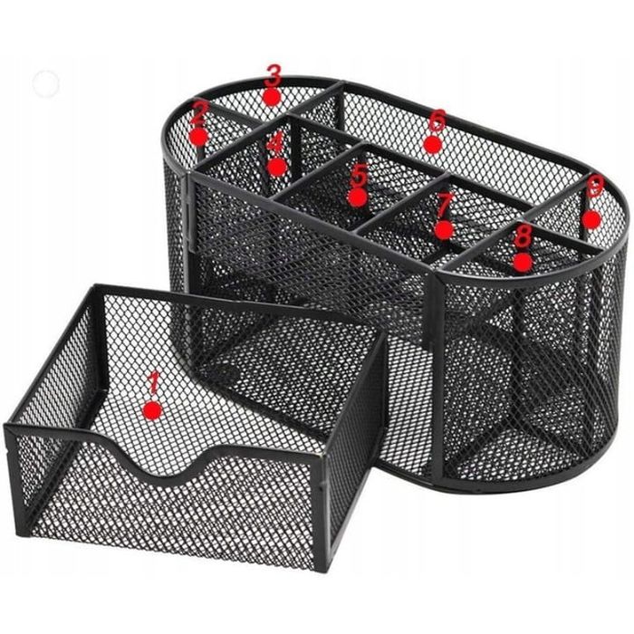Metalowy organizer na biurko 9-komorowy czarny - lakierowany
