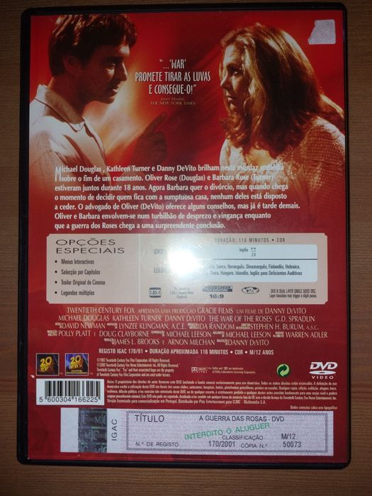 DVD " A Guerra das Rosas " 1989 (Como Novo)