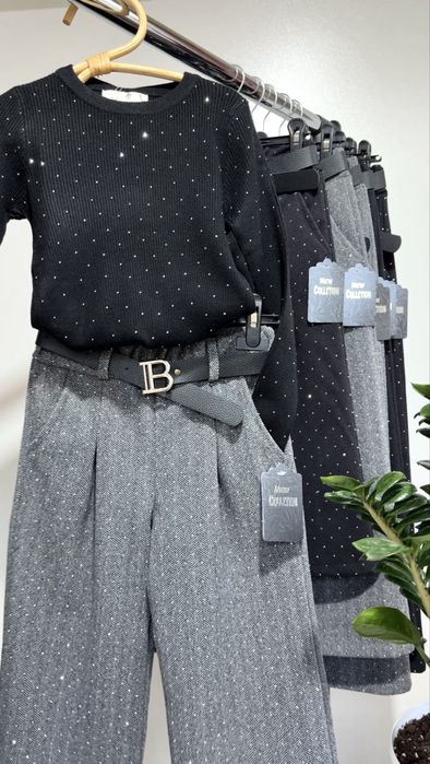 Теплі штани з поясом брюки широкі палаццо 4 5 6 7 8  років