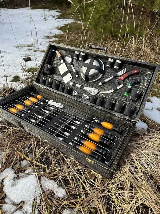 Набір шампурів у дерев'яному кейсі "Cупермен" Подарунок мужу, брату