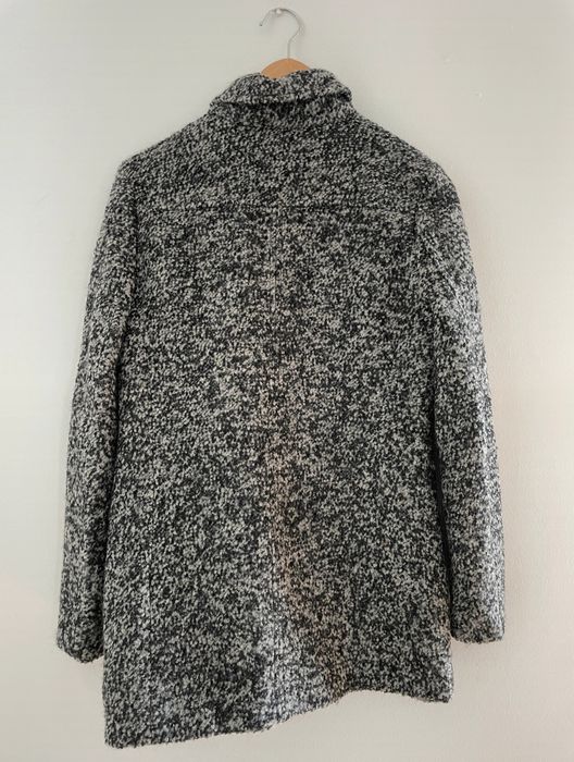 H&M Ciepły wełniany płaszcz szary melanżowy asymetryczny z kołnierzem