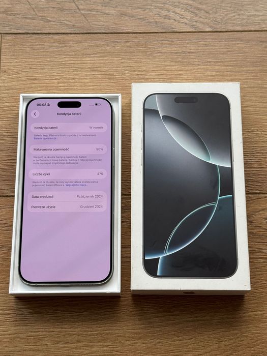 iPhone 16 Pro Max White Titanium 256GB Super Stan! Bateria 90%| Cały Zestaw!