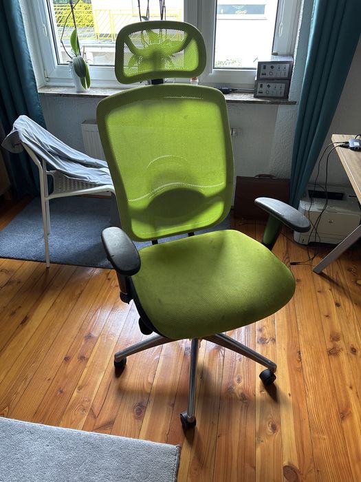 Fotel ergonomiczny Unique VIP (Zielony) | Aluminiowa podstawa | Stan bdb - 6 szt.