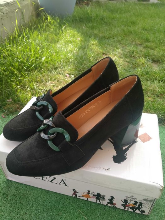 Buty czółenka na słupku półbuty nowe skórzana wkładka