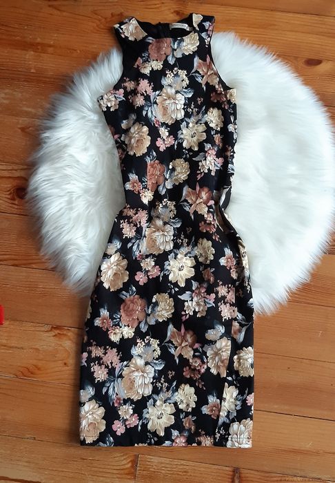 Sukienka tuba kwiaty wiosna lato impreza r S / M 36/ 38 jak nowa