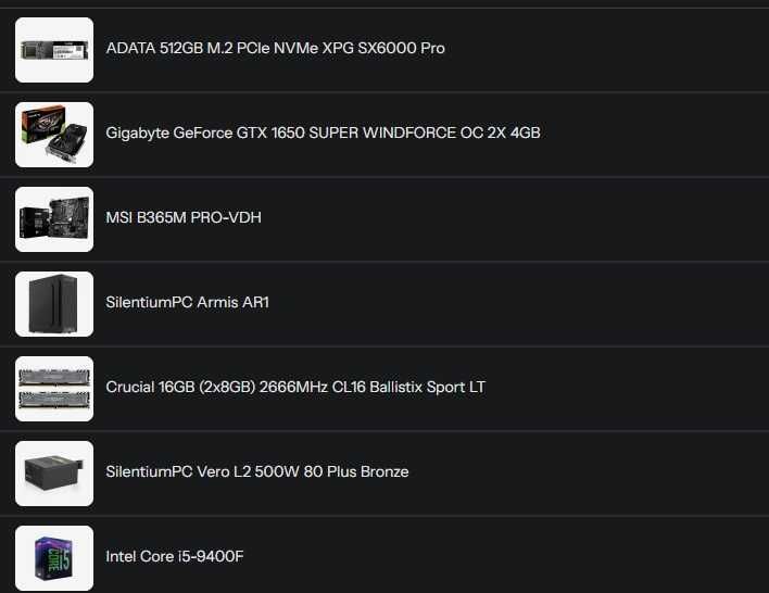 Komputer stacjonarny i5 9400f gtx 1650 super