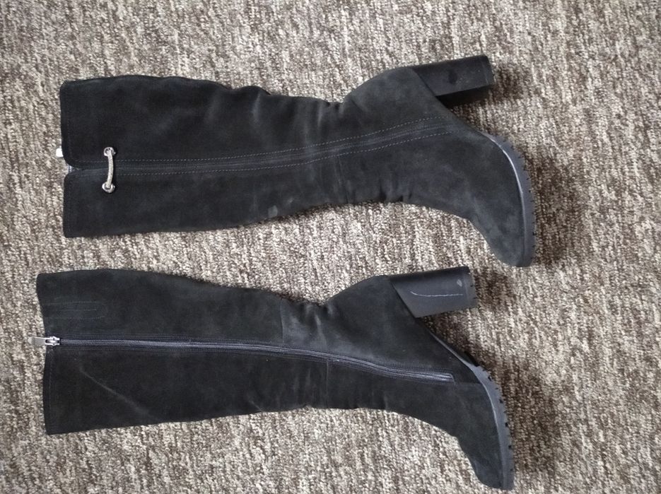 Сапоги зимние замшевые на каблуку