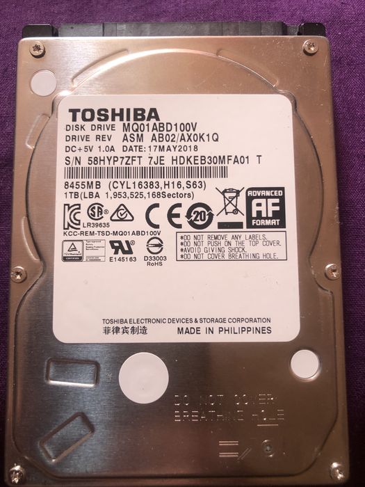 HDD Жорсткий диск ,вінчестер 1тб Toshiba ноутбук