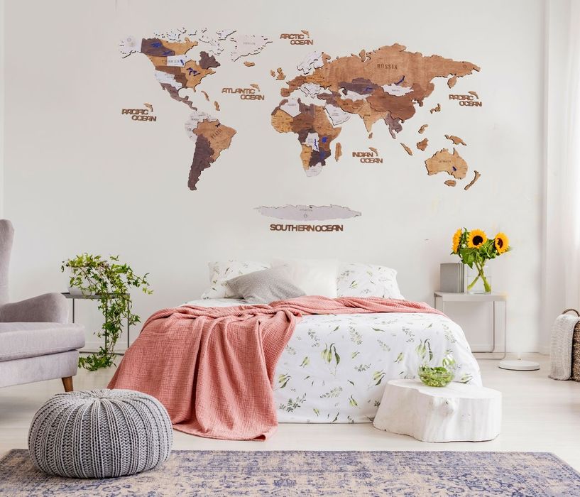 Інтерьерна Дерев'яна Мапа Світу. Подарунок дитині. Декор дитячої