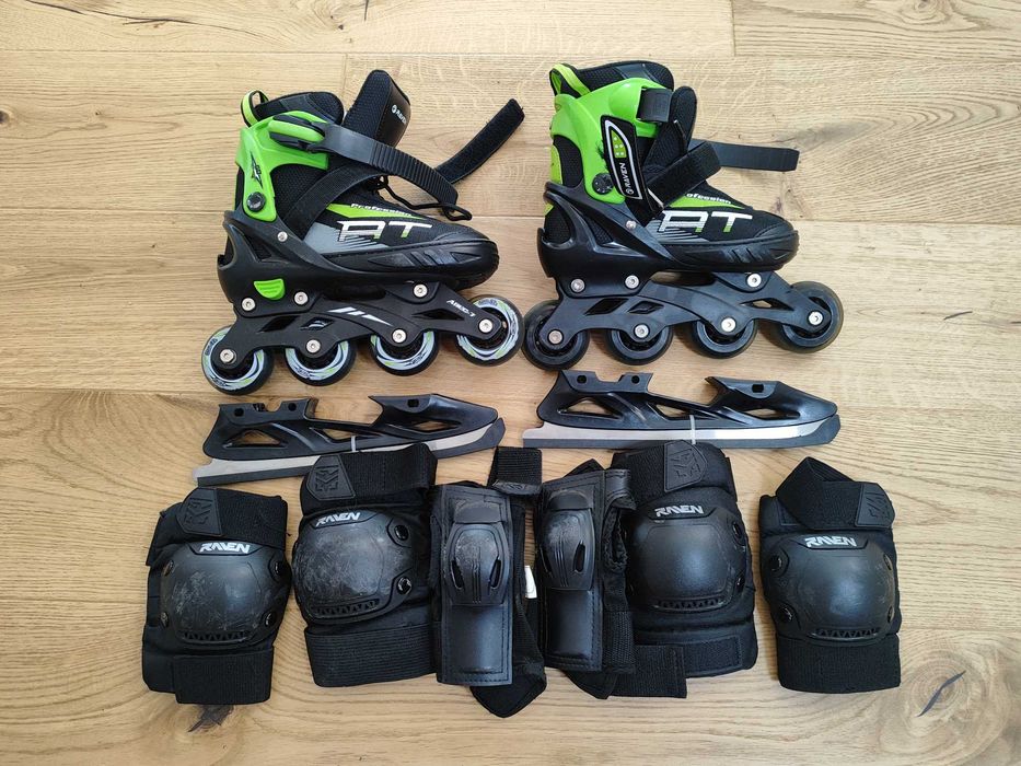 Łyżworolki, łyżwy, rolki, 2w1, Raven Profession Black/Lime 31-35 | ochraniacze komplet | Stan bdb