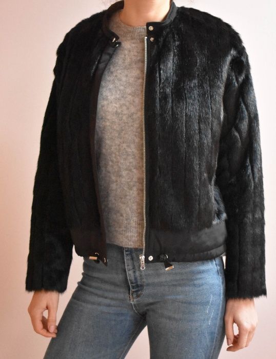 ZARA czarna kurtka bomber futro S M