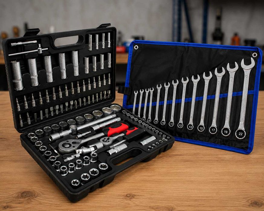 Okazja! Nowy zestaw kluczy nasadowych 109 el. CrV grzechotki bity TORX walizka 1/2" i 1/4" 137d