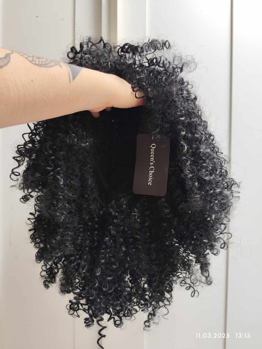 Peruka premium afro loki czarna gęsta objętość wig