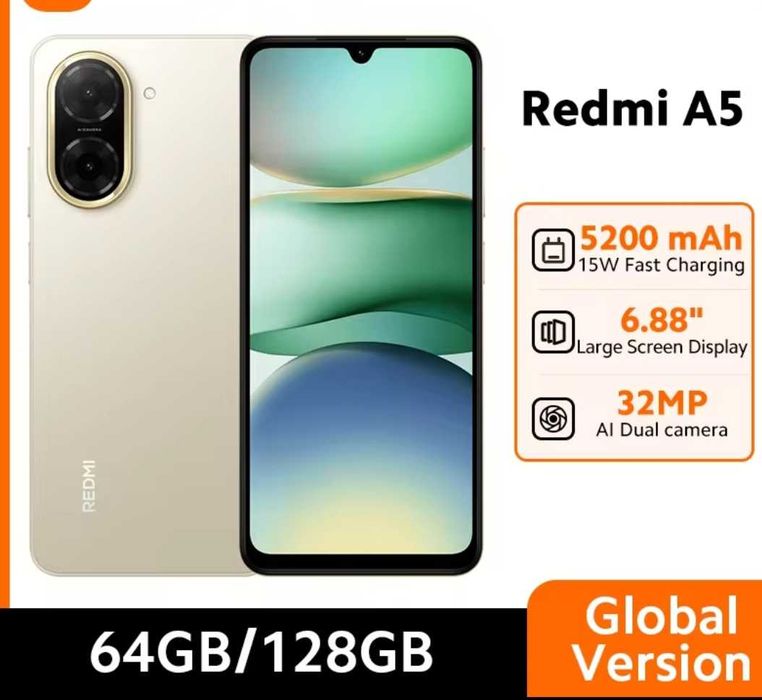 Новий смартфон Xiaomi Redmi A5 3/64 4/128 ГБ зарядка в комплекті