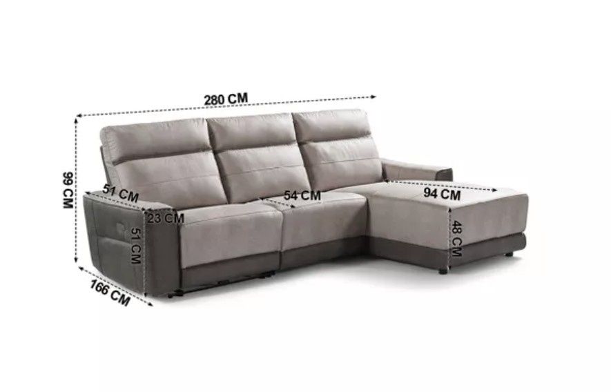 Sofá com chaise longue em 2 tons de cinza com garantia extra até 2030