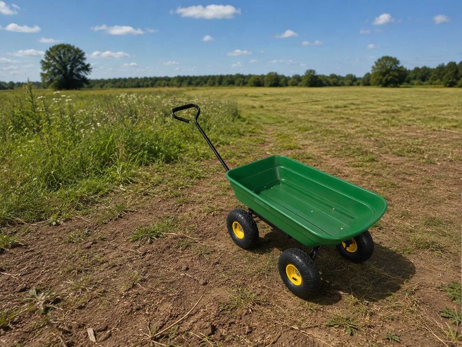 Nowy Wózek Ogrodowy Transportowy Taczka Wywrotka Zielony Żółte Koła 80L 300kg Działka Ogród Budowa
