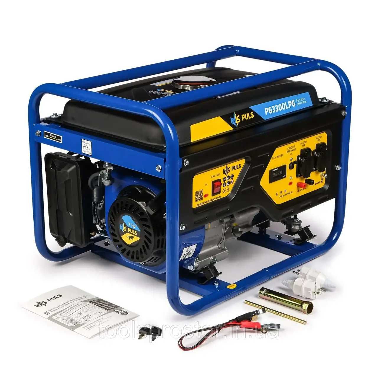 Генератор газ/бензин PULS PG3300LPG 3.0кВт - 3.3кВт, ручний старт: 10 ...