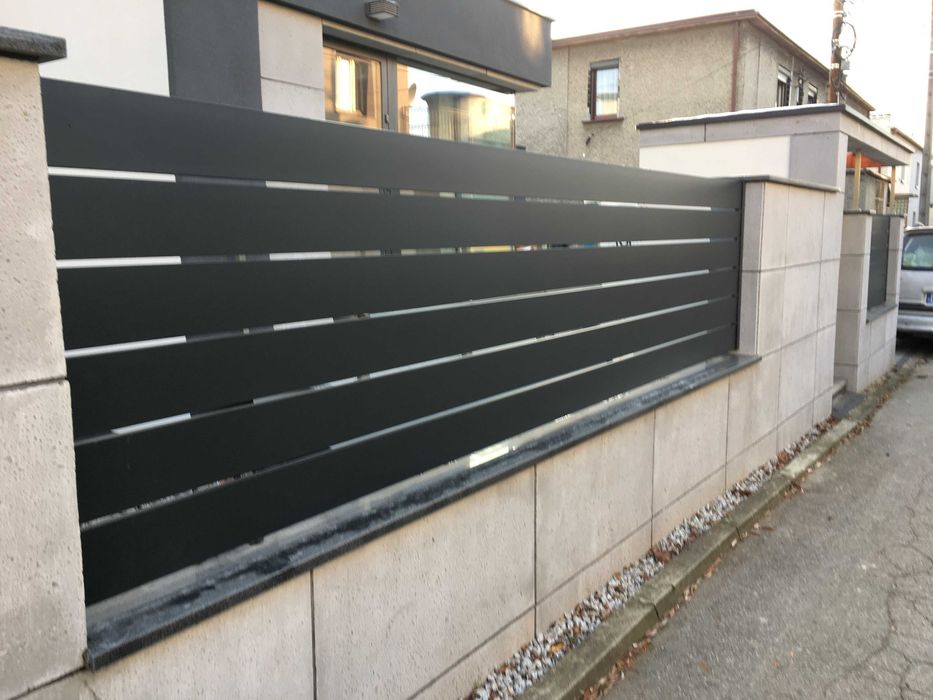 Zestaw: brama przesuwna + furtka, nowoczesna palisada ALU PRODUCENT