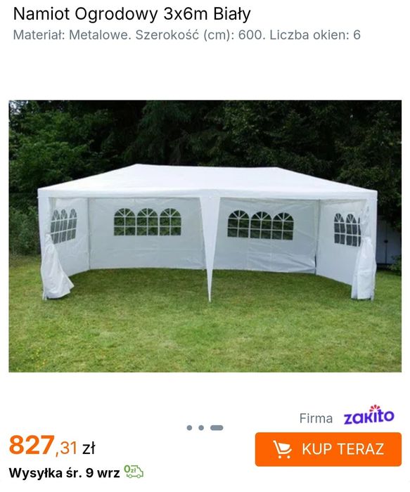 Namiot ogrodowy 3 m x 6 m