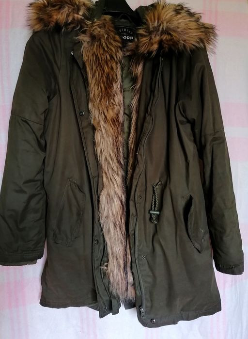 Kurtka khaki futerko odpinane ciepła cropp