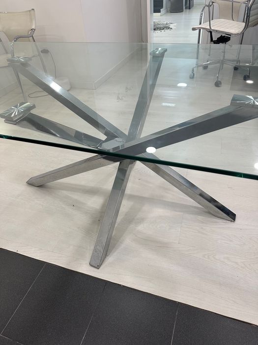Mesa vidro pés inox