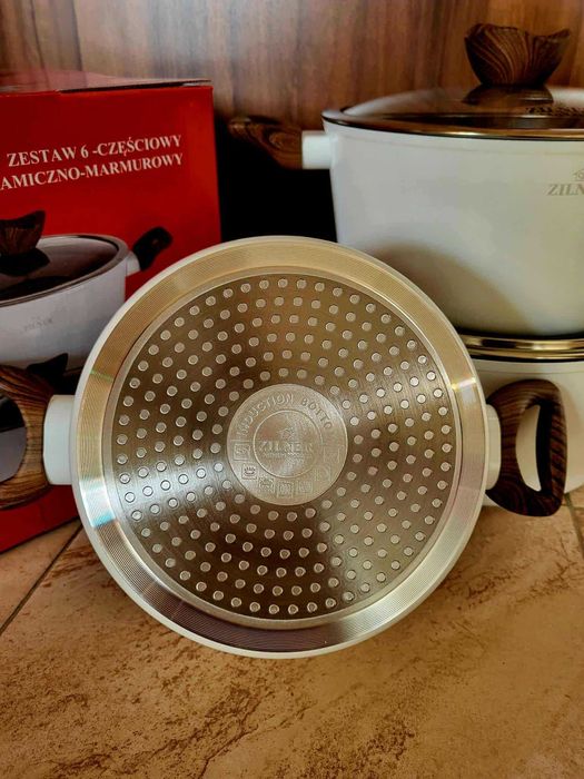 NOWE Garnki Marmurowe Zestaw 3 szt | Indukcja Gaz Halogen | POBRANIE