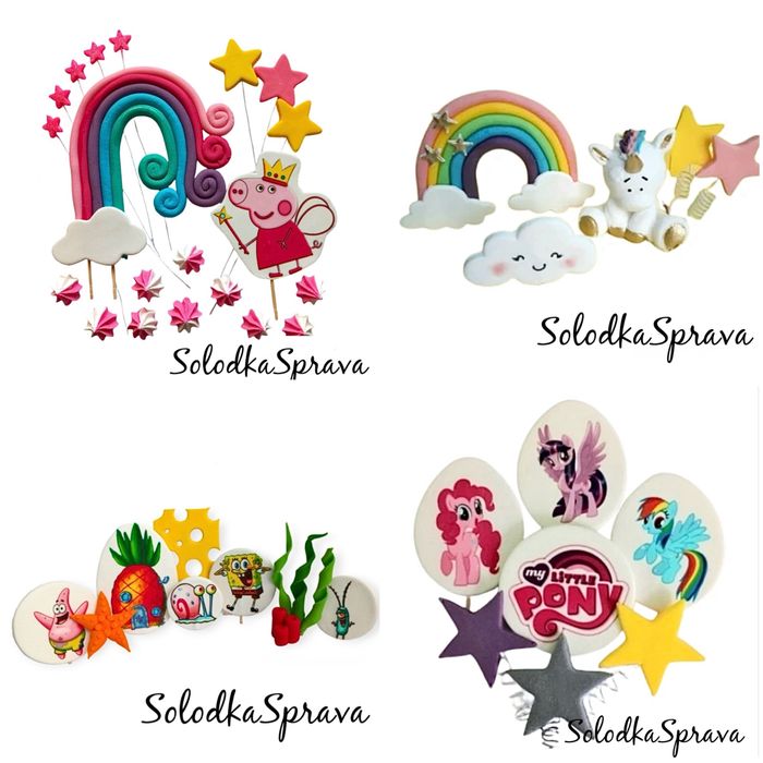 Цукрові прикраси та топери для декорування тортів.