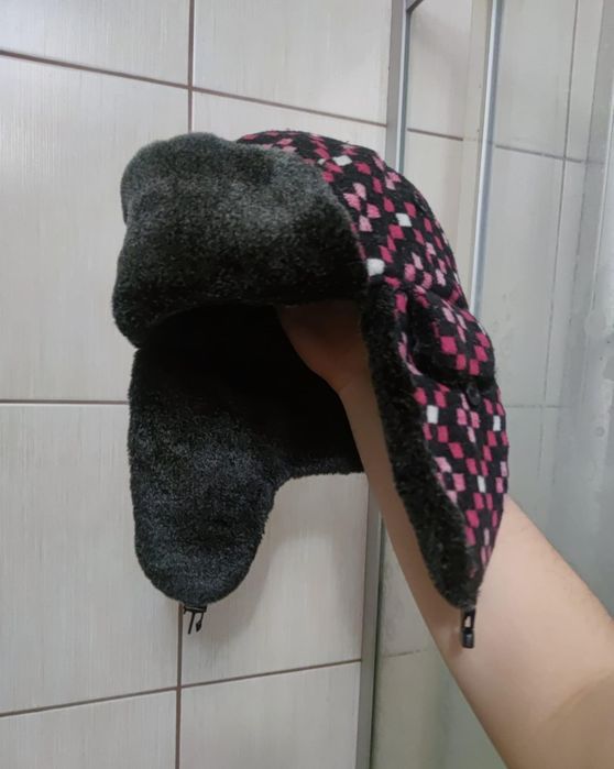 czapka uszatka traperka zimowa damska dziecięca wzór geometryczny romb