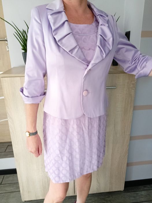 Garnitur z sukienką, sukienka i żakiet, garsonka damska, r. 42