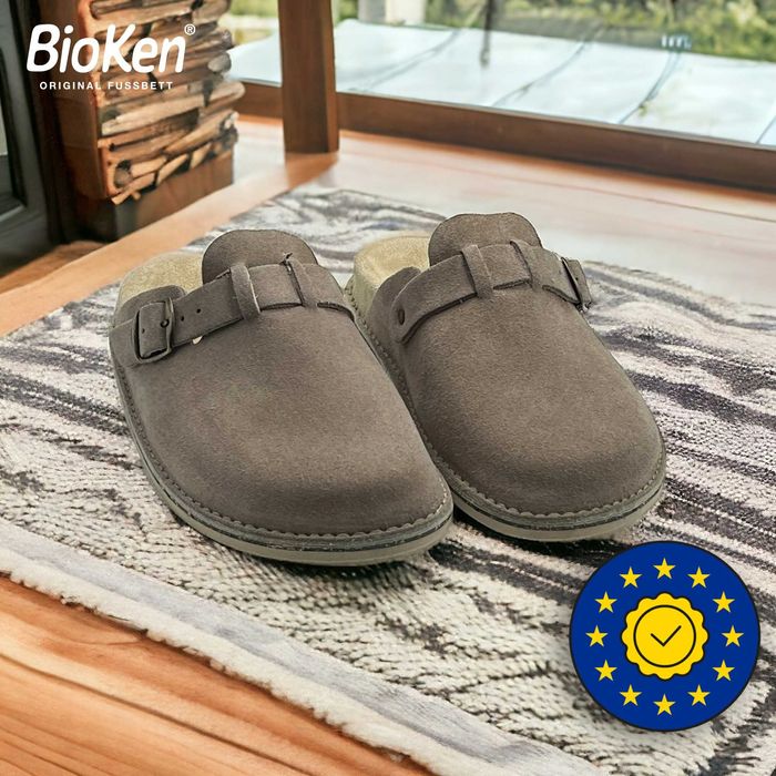 Klapki damskie z zamszu brązowe BioKen medyczne płaskostopie skóra 40