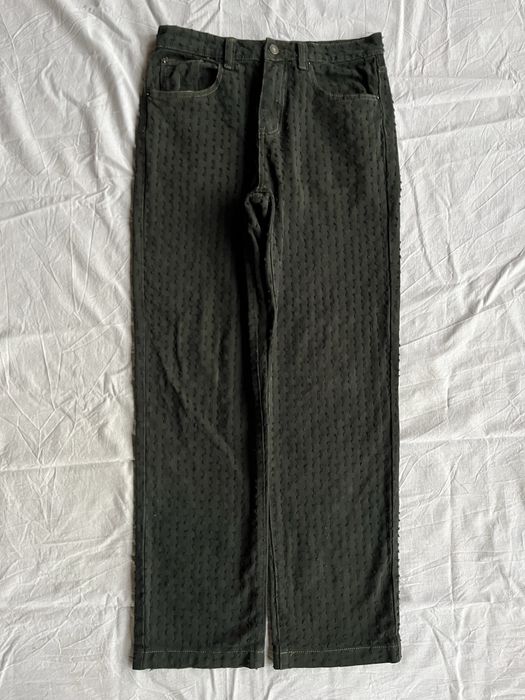 Jaded London Textured Embossed Denim Dark Olive Skate Fit