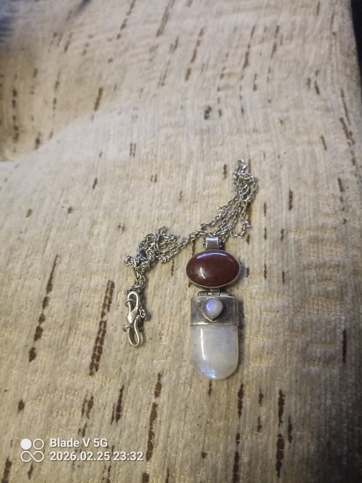 Srebrny naszyjnik z kamienieniem księżycowym retro vin próba 925tagee