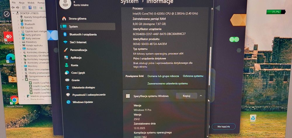 Laptop tytanowy ThinkPad T460 14" FHD IPS i5 8GB 240SSD b.5h ładny