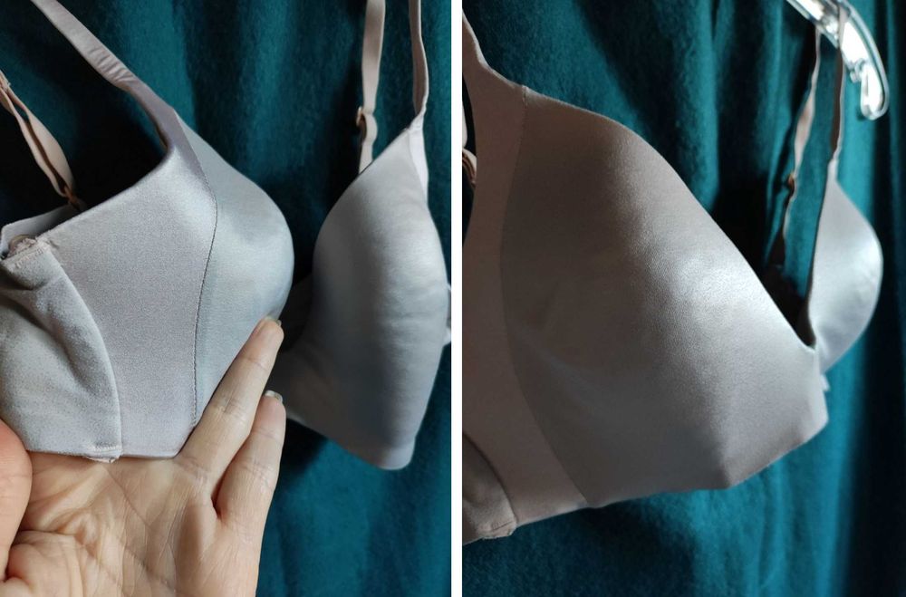 metaliczny satynowy stanik biustonosz Triumph bezszwowy nude cielisty