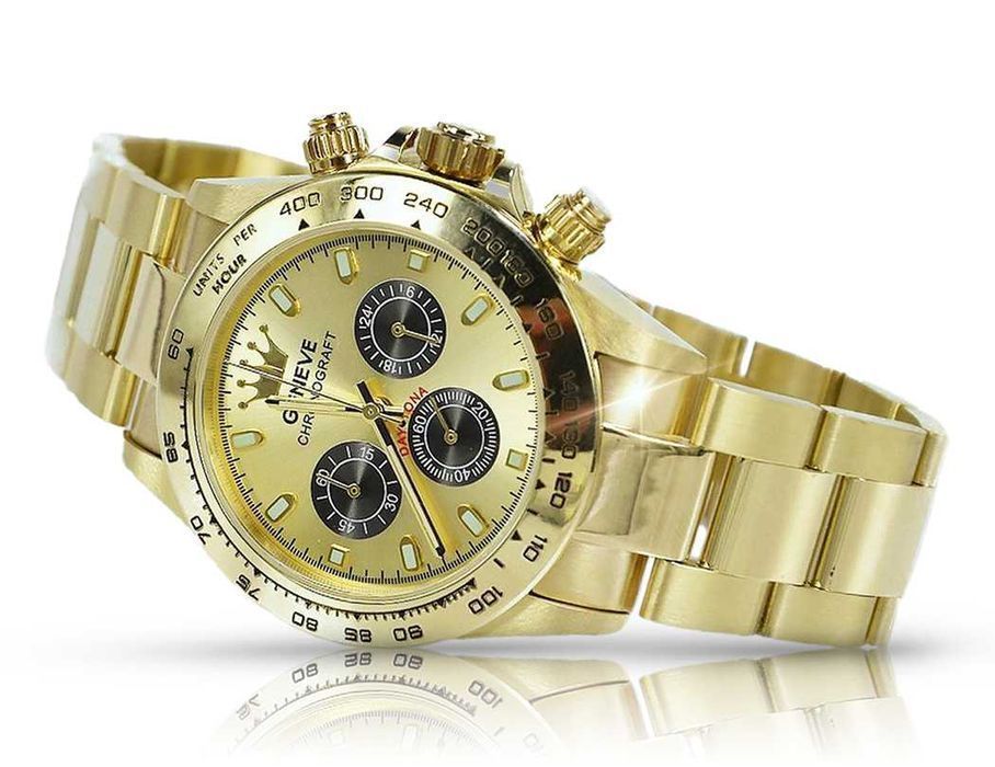 Złoty zegarek z bransoletą męski 14k Geneve mw014ydgb&mbw017y-W