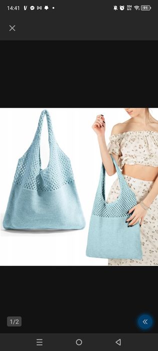 Nowa dziergana torba torebka w kolorze błękitnym Ala szydełkowa