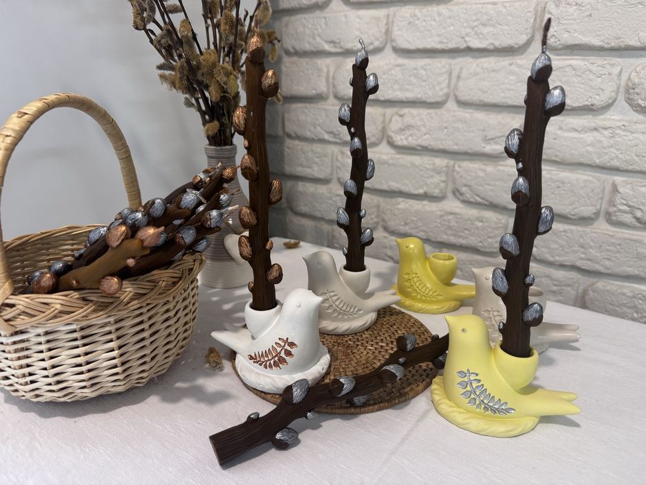 Воскова Свічка верба , підсвічник пташка Набір 200+150 грн