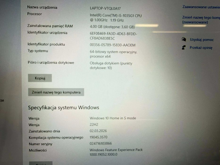 Laptop Microsoft Surface Laptop Go i5 / 4GB / 64GB